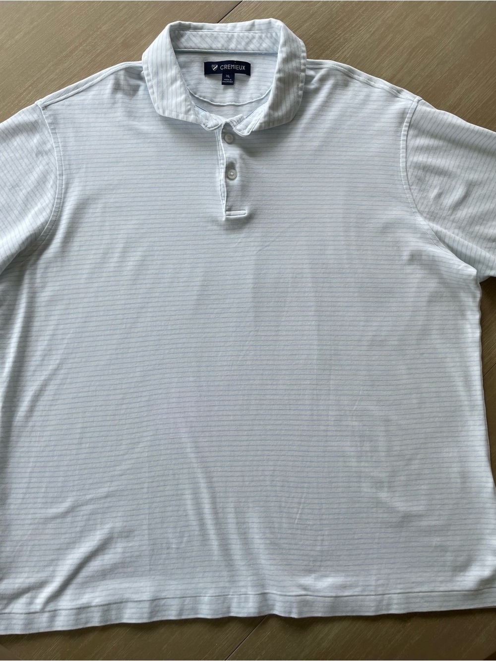 Cremieux Men's White and Pale Blue Striped Polo Shirt-super soft cotton